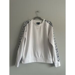nike sportswear women’s white/black logo sleeves athletic pullover sweatshirt S